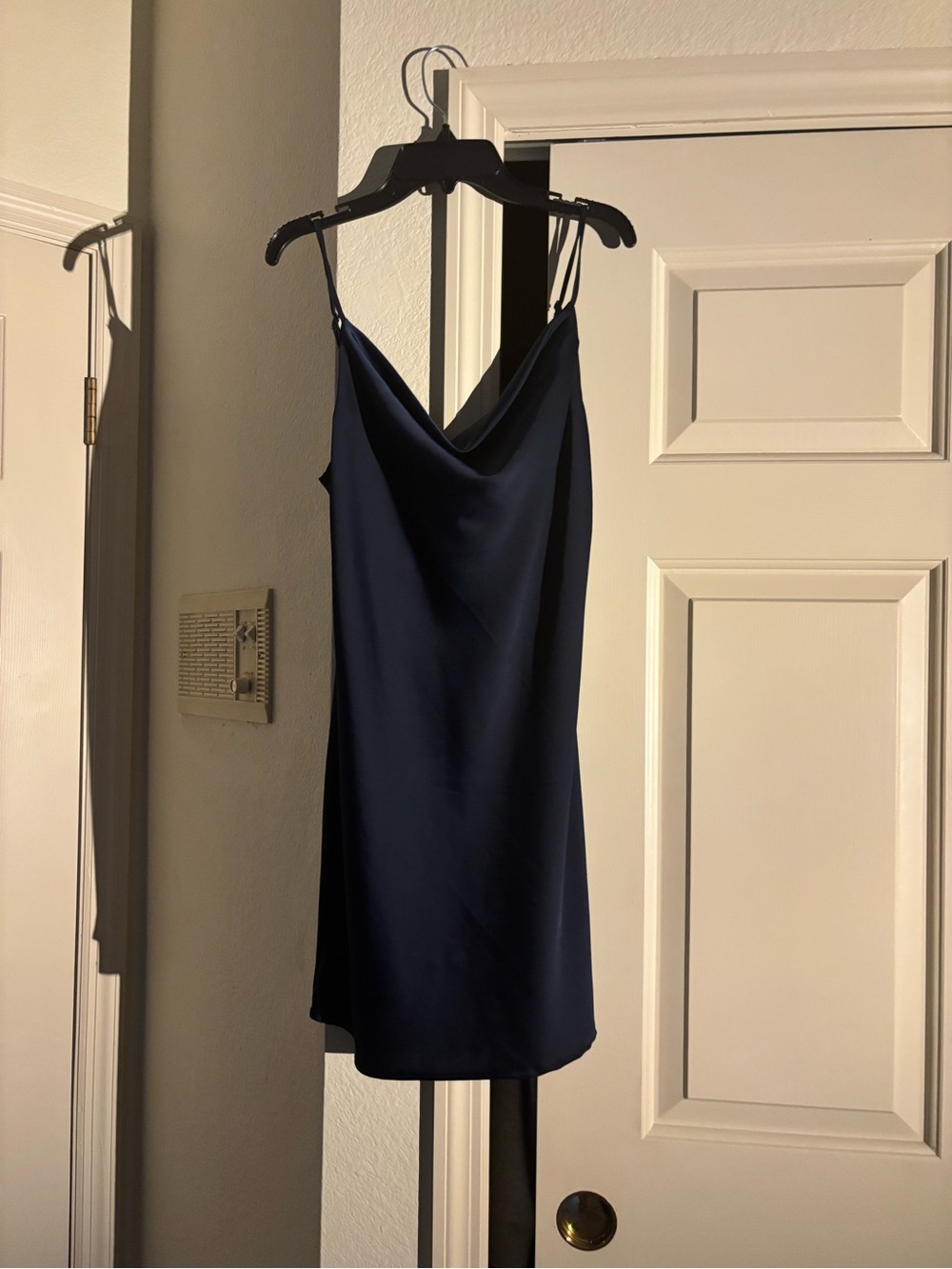 Forever 21 Navy Blue Satin Cowl Neck Slip Dress